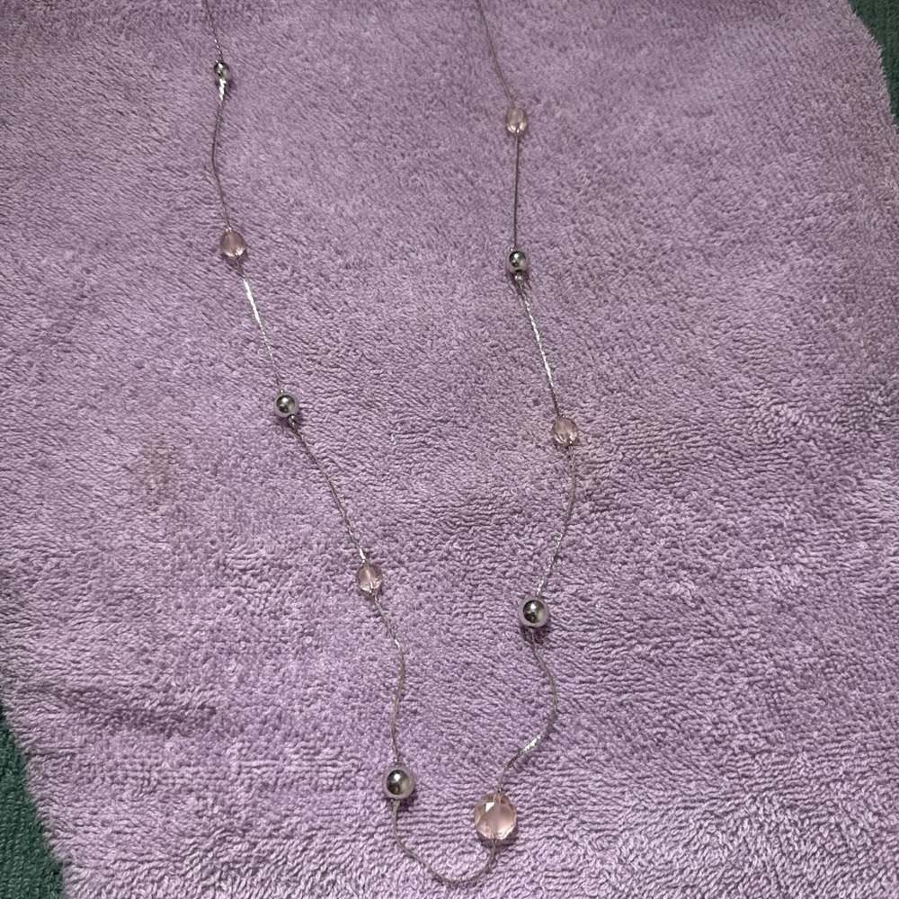 Elegant Silver and Pink Beaded Necklace